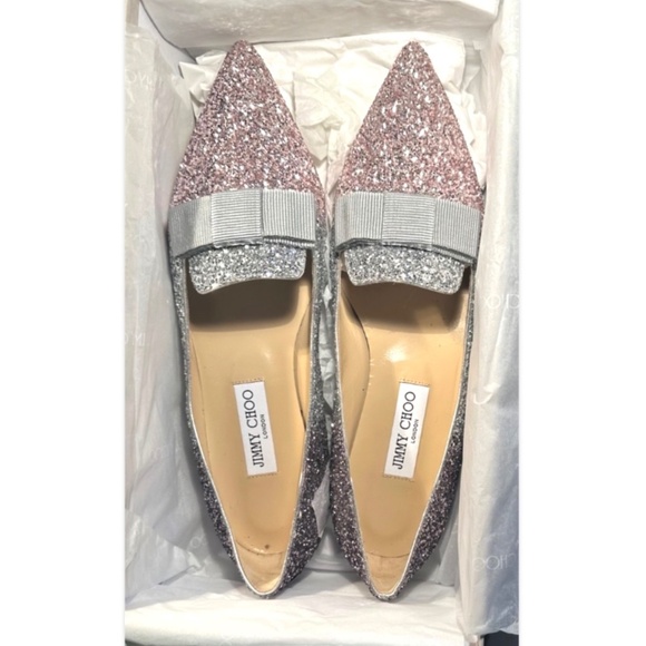 Jimmy Choo Shoes - Jimmy Choo Glitter Flats with Bow Accent
